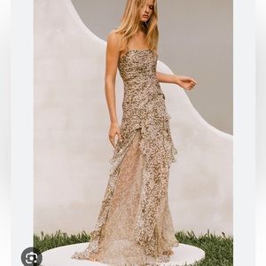 Shona Joy Claudette Ruched Frill Maxi Dress